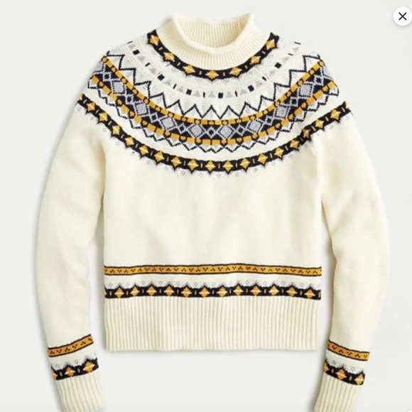 J. Crew Fair Isle Cream/Blue/Yellow  Rollneck Sweater, XXS - Picture 1 of 6